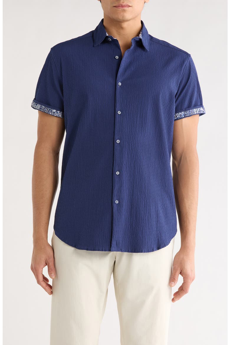 Piers Short Sleeve Woven Shirt, Main, color, NAVY