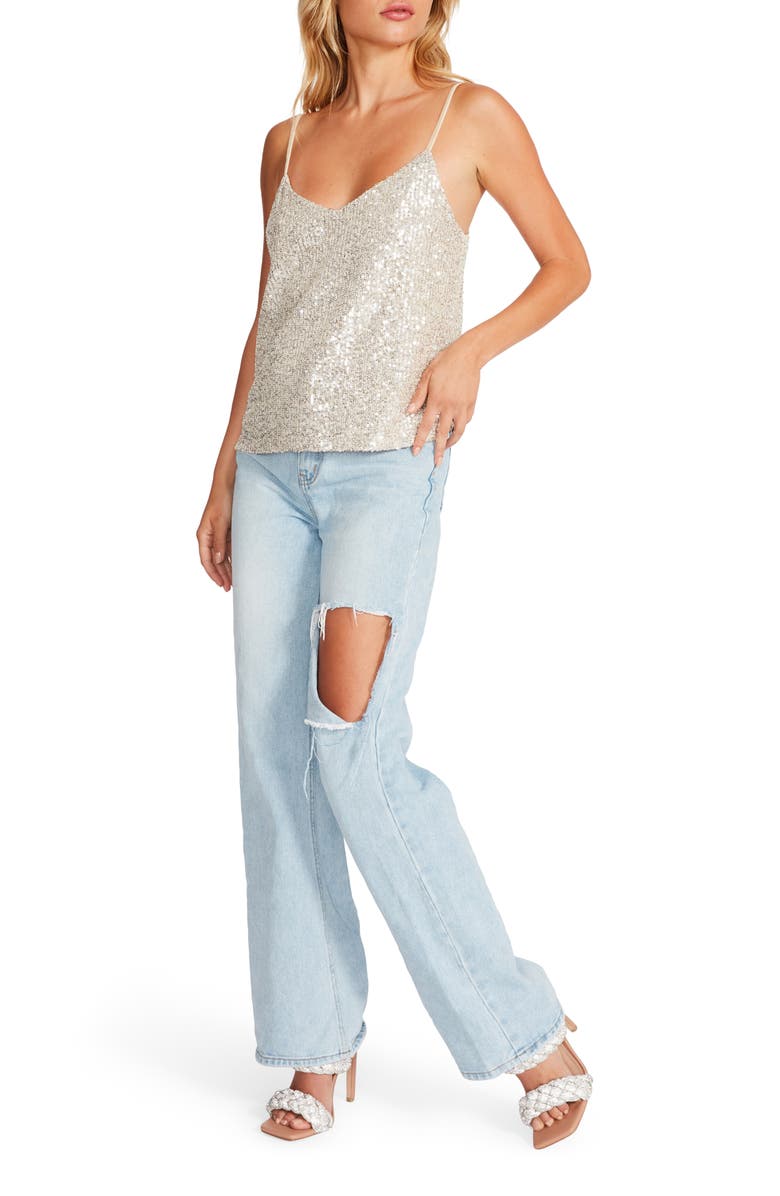 Steve Madden Stretch Sequin Camisole, Alternate, color, Silver Sequin