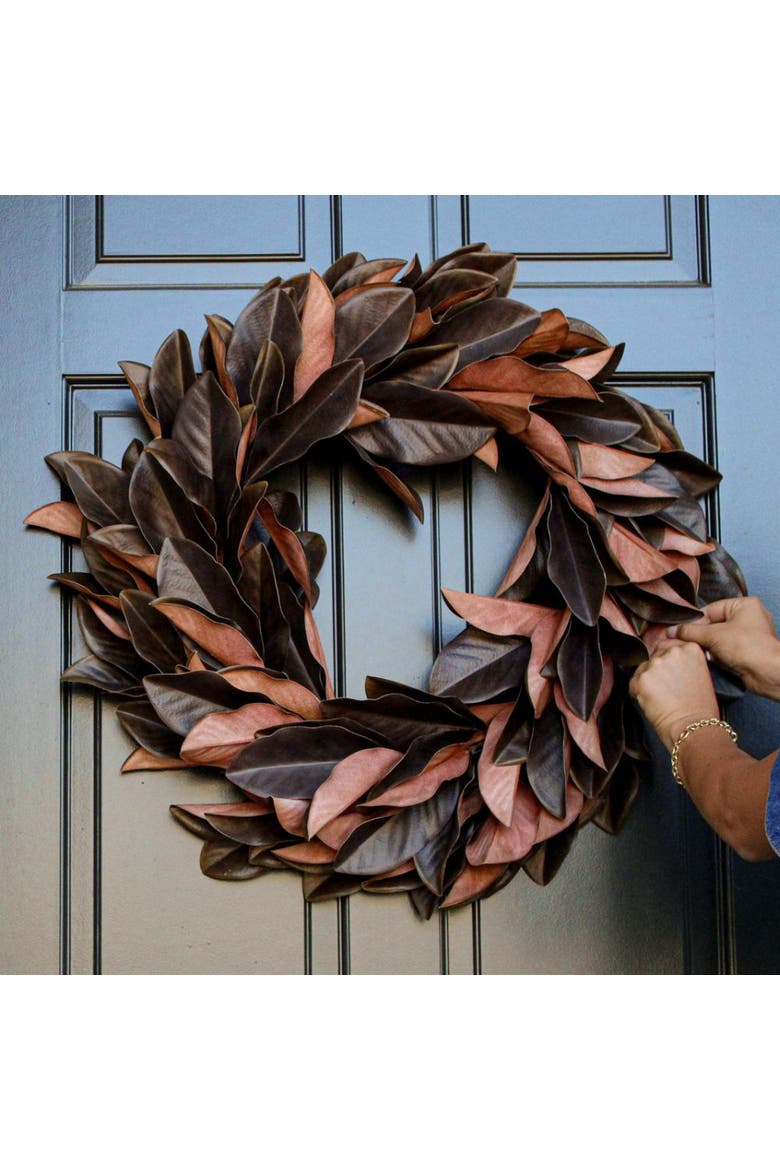 30" Faux Brown Magnolia Leaf Wreath, Alternate, color, Earth tones