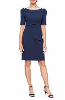 Alex Evenings Crystal Detail Stretch Crepe Cocktail Sheath Dress