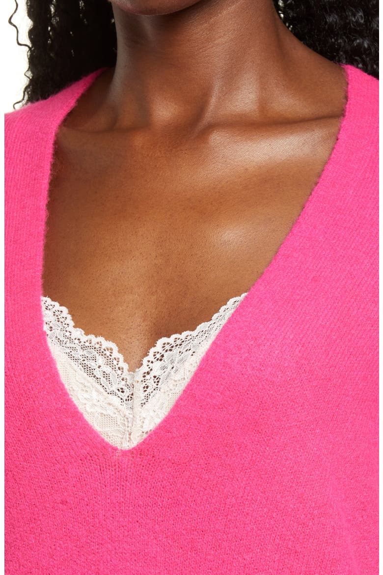 Cozy V-Neck Sweater, Alternate, color, PINK FLASH