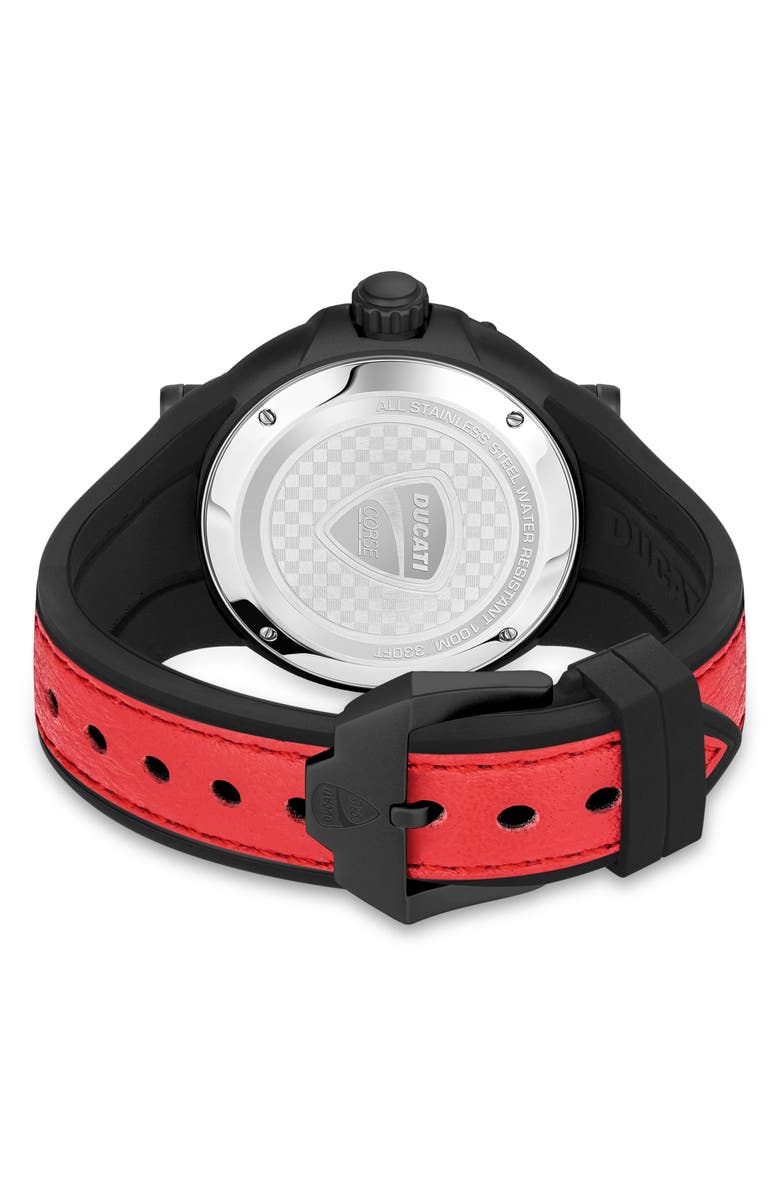 Ducati Corse Partenza Leather & Silicone Strap Multifunction Watch, 49mm, Alternate, color,
