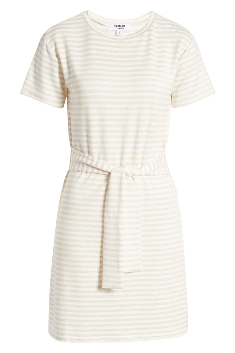 Salad Days Stripe Tie Waist T-Shirt Dress, Alternate, color, HEATHER OATMEAL