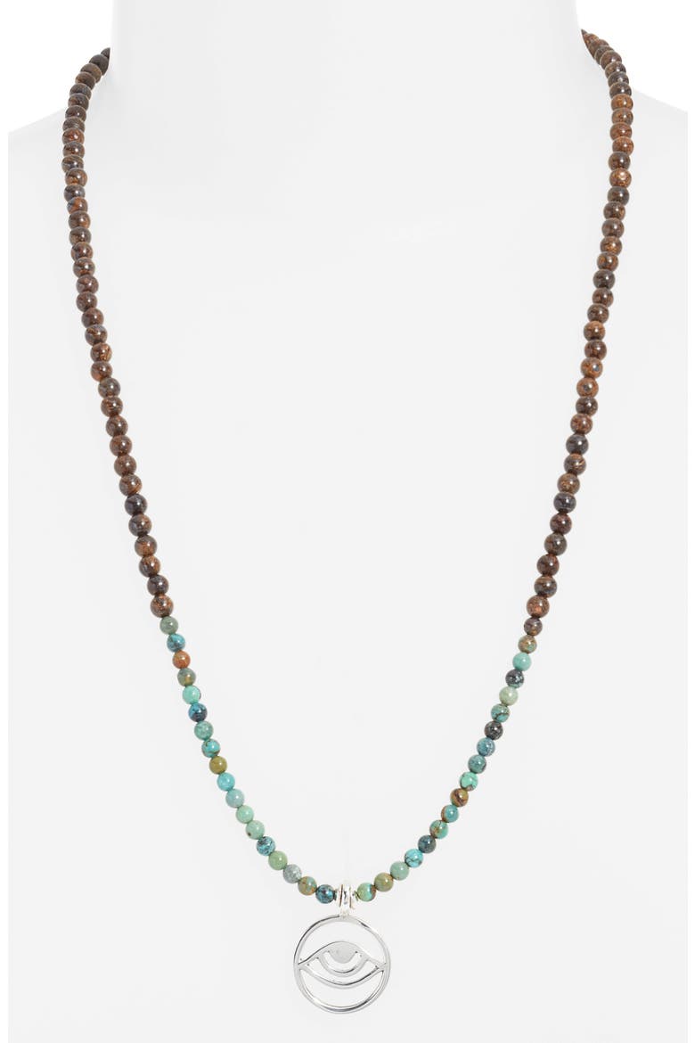 Men's Evil Eye Pendant Beaded Necklace, Alternate, color, TURQUOISE