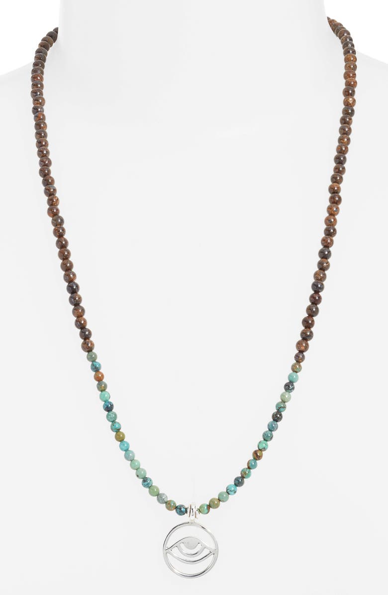 Caputo & Co. Men's Evil Eye Pendant Beaded Necklace, Alternate, color, Turquoise