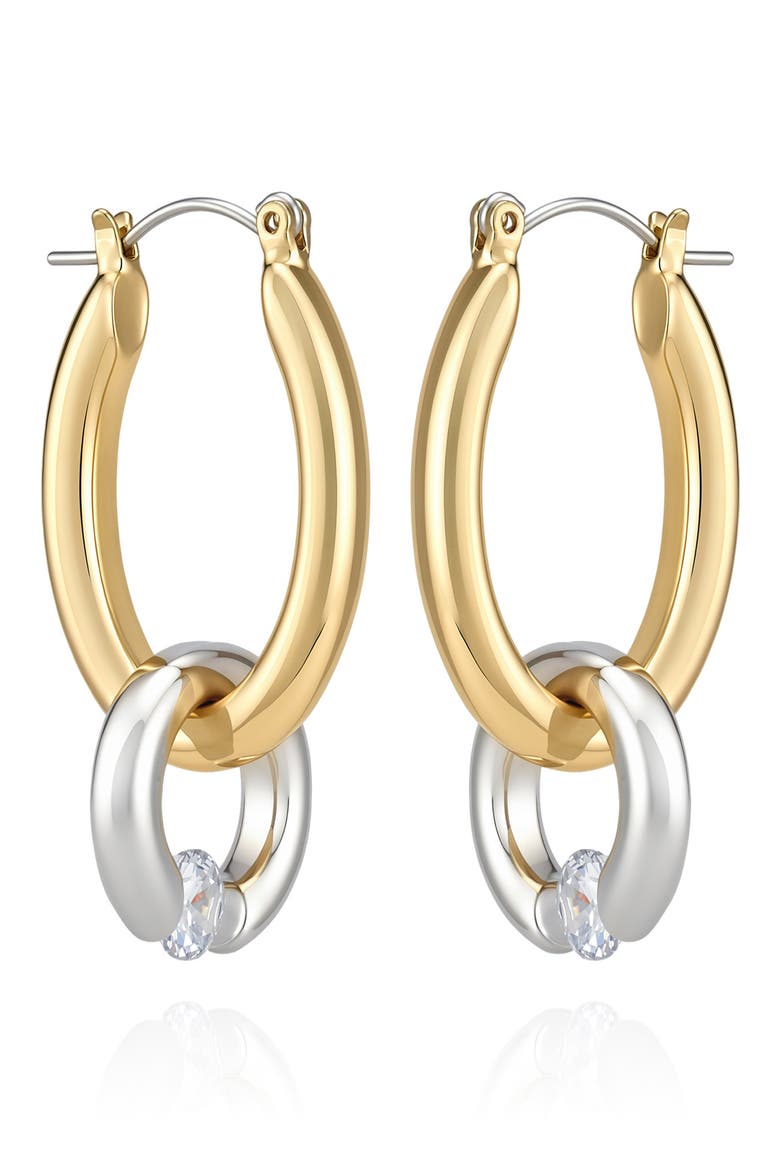 Two-Tone Link Hoop Earrings, Alternate, color, GOLD/ SILVER