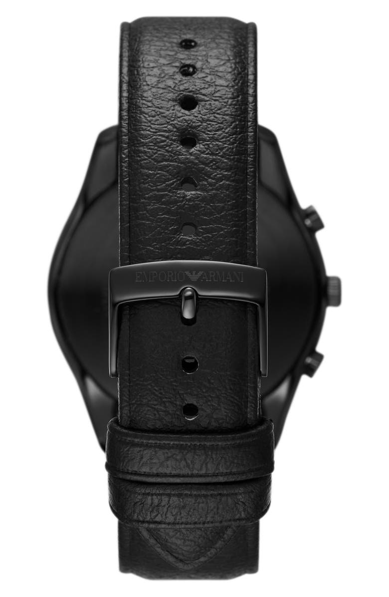 Emporio Armani Antonio Chronograph Leather Strap Watch, 41mm, Alternate, color, Black