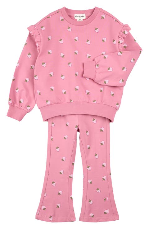 Strawberry Print Ruffle Sweatshirt & Flare Sweatpants Set (Baby)