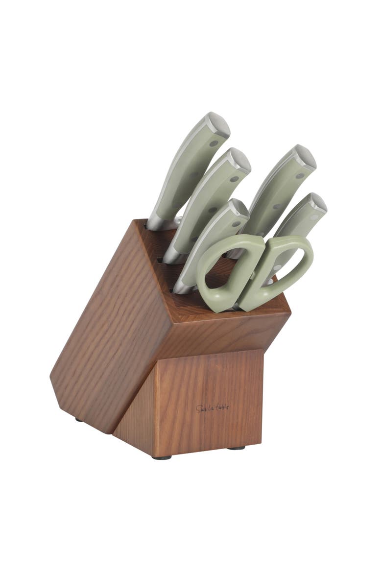 High-Carbon German Steel Full Tang Forged Knife Block Set with Ashwood Block, Alternate, color, Juniper Green