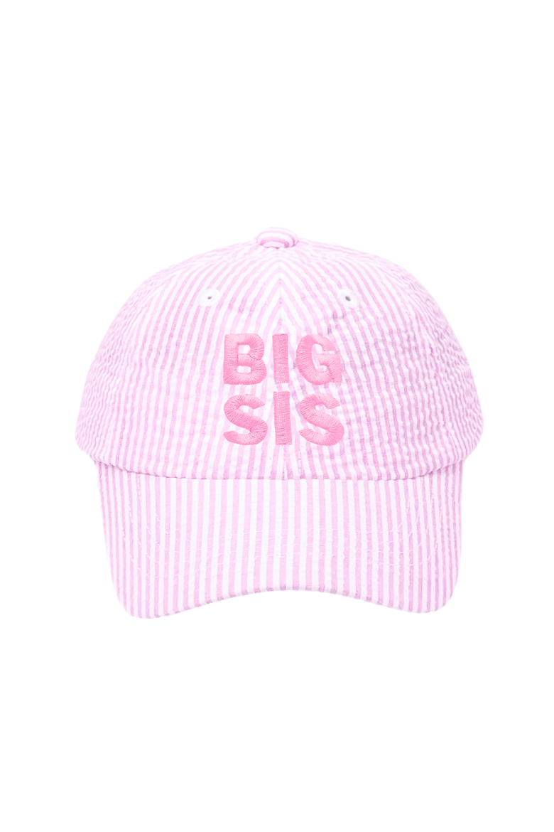 Big Sis Seersucker Bow Baseball Hat, Main, color, Pink