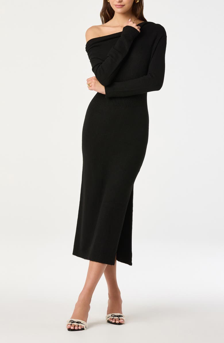 ASTR the Label One-Shoulder Long Sleeve Sweater Dress, Alternate, color, Black