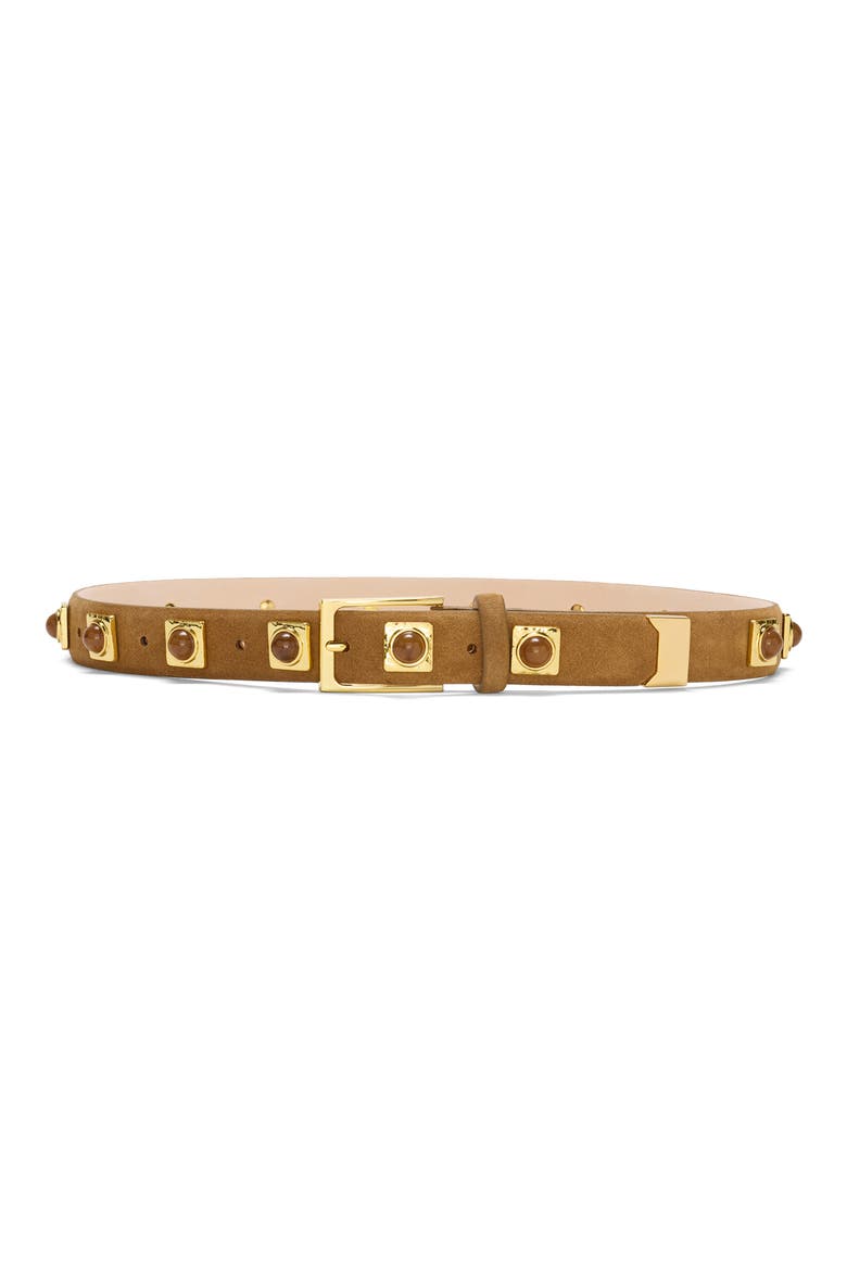 No. 2 Stud Leather Belt, Main, color, CARAMEL SUEDE/ GOLD