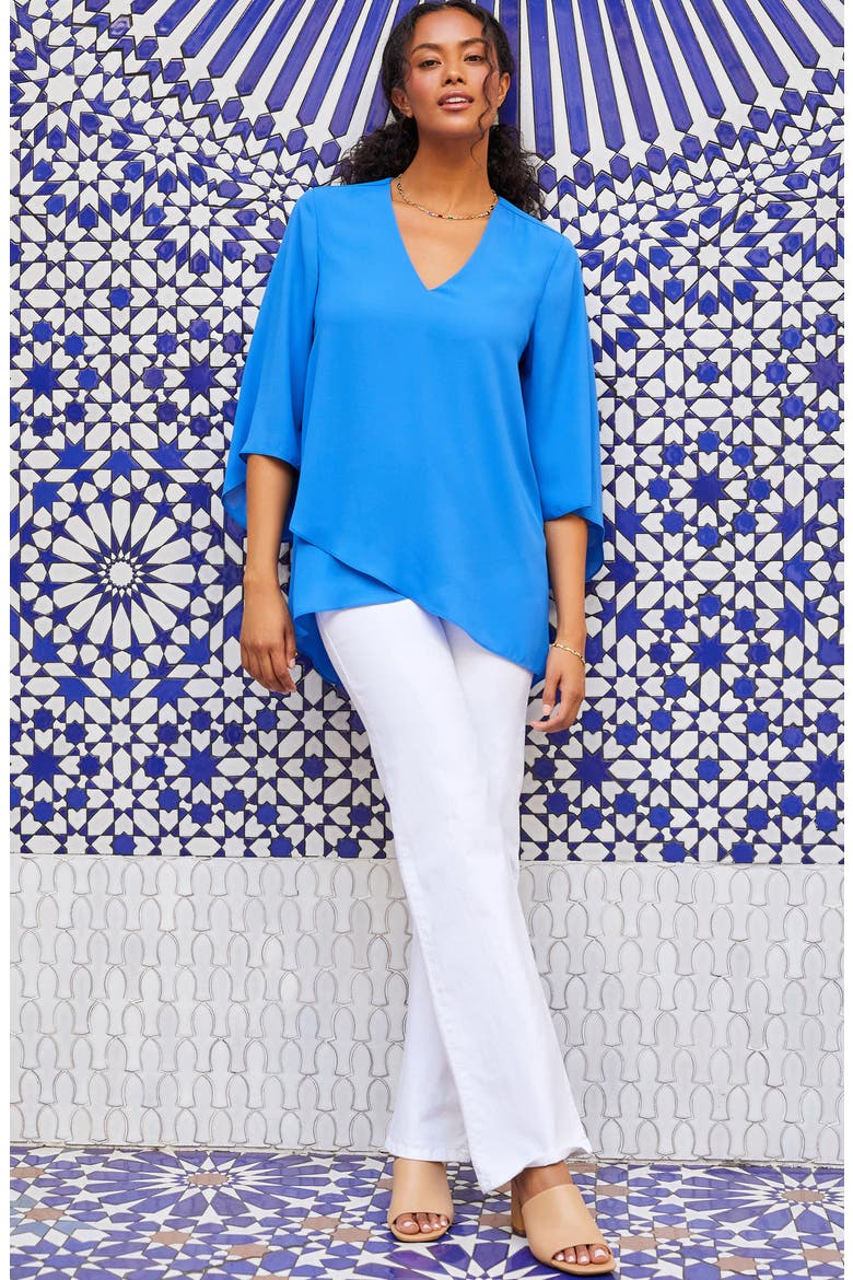 Asymmetrical Crepe Top, Alternate, color, CORNFLOWER BLUE