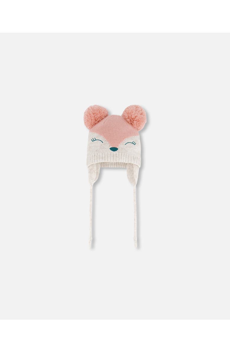 Deux par Deux Baby Girl's Knit Hat With Ears Light Pink Deer Face, Main, color,