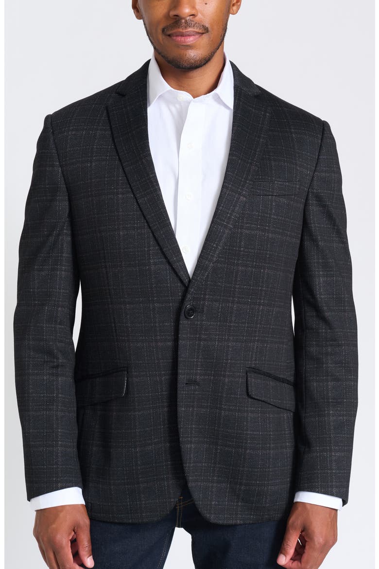 Midnight Shadow Plaid Knit Blazer, Alternate, color, NAVY
