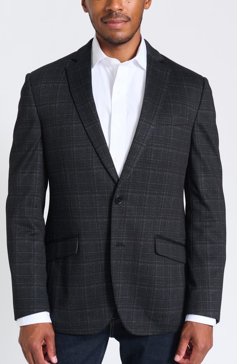 SAVILE ROW CO Midnight Shadow Plaid Knit Blazer, Alternate, color, Navy