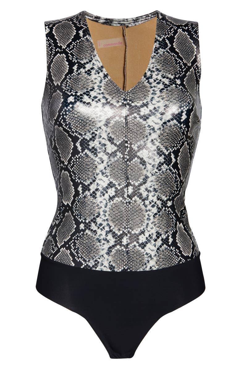 Commando Snake Embossed Faux Leather Thong Bodysuit, Alternate, color,