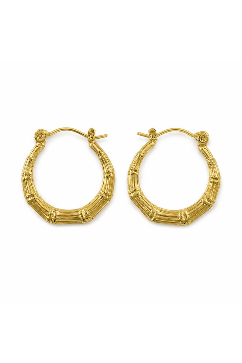 18K Yellow Gold Plated Segmented Ridged Hoop Earrings, Main, color, Gold