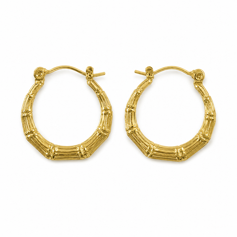 18K Yellow Gold Plated Segmented Ridged Hoop Earrings