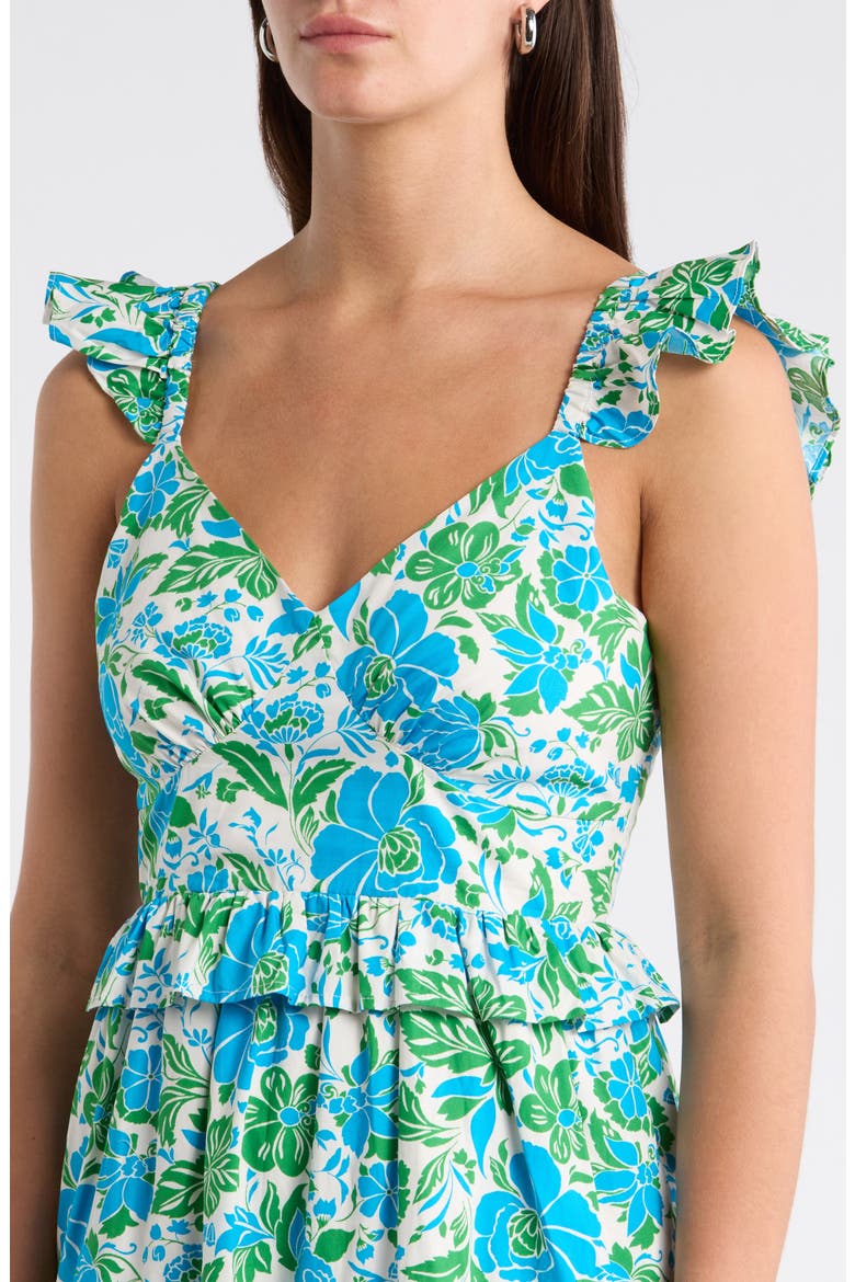 Bivore Floral Print Ruffle Maxi Dress, Alternate, color, BLUE-GREEN-WHITE
