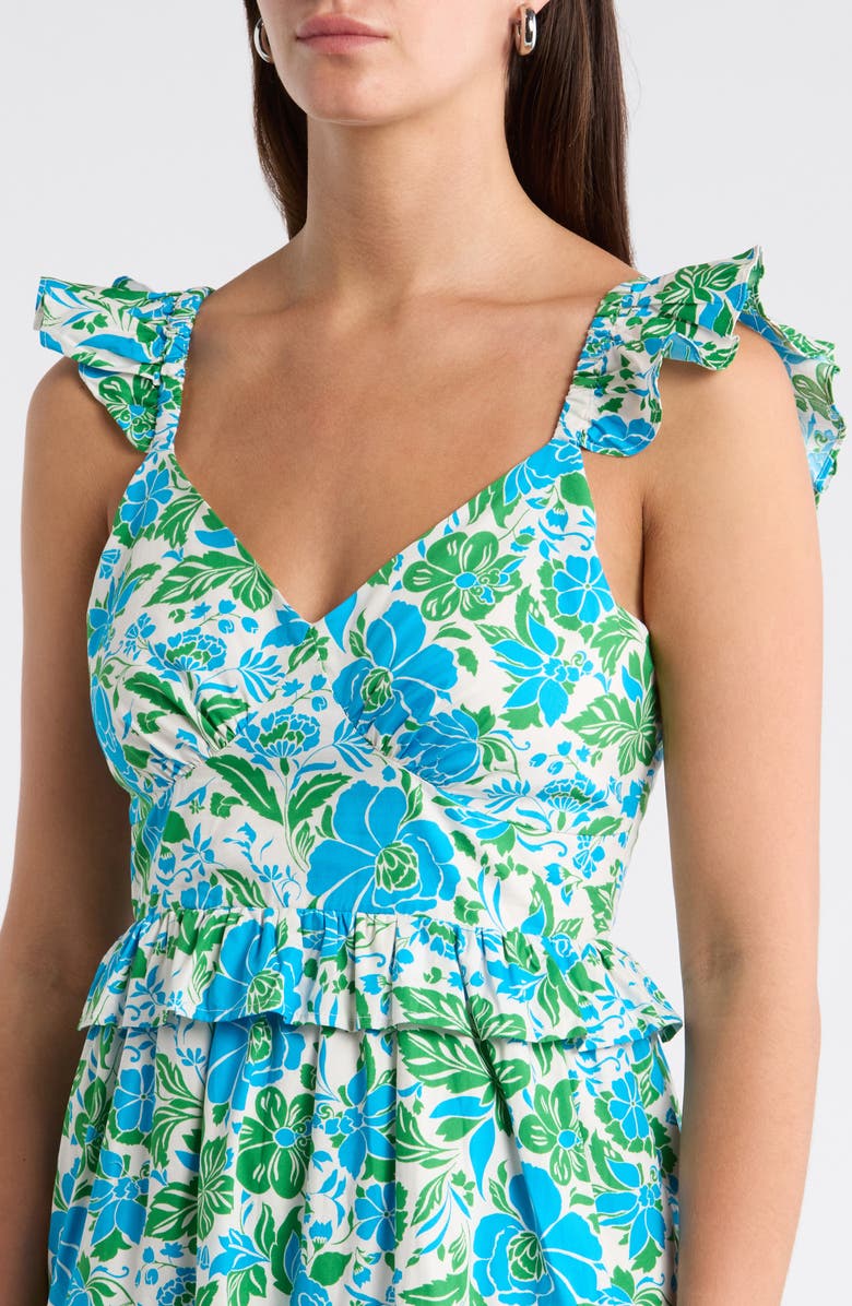 SUGARLIPS Bivore Floral Print Ruffle Maxi Dress, Alternate, color, Blue-Green-White