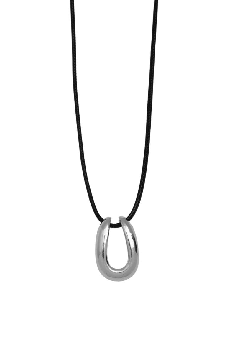 Serena Horseshoe Pendant Cord Necklace, Main, color, SILVER