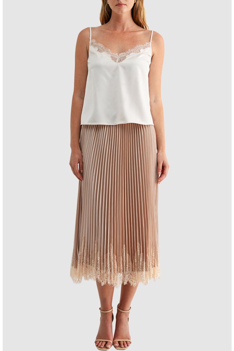 Lace Hem Pleated Midi Skirt, Alternate, color, CHAMPAGNE
