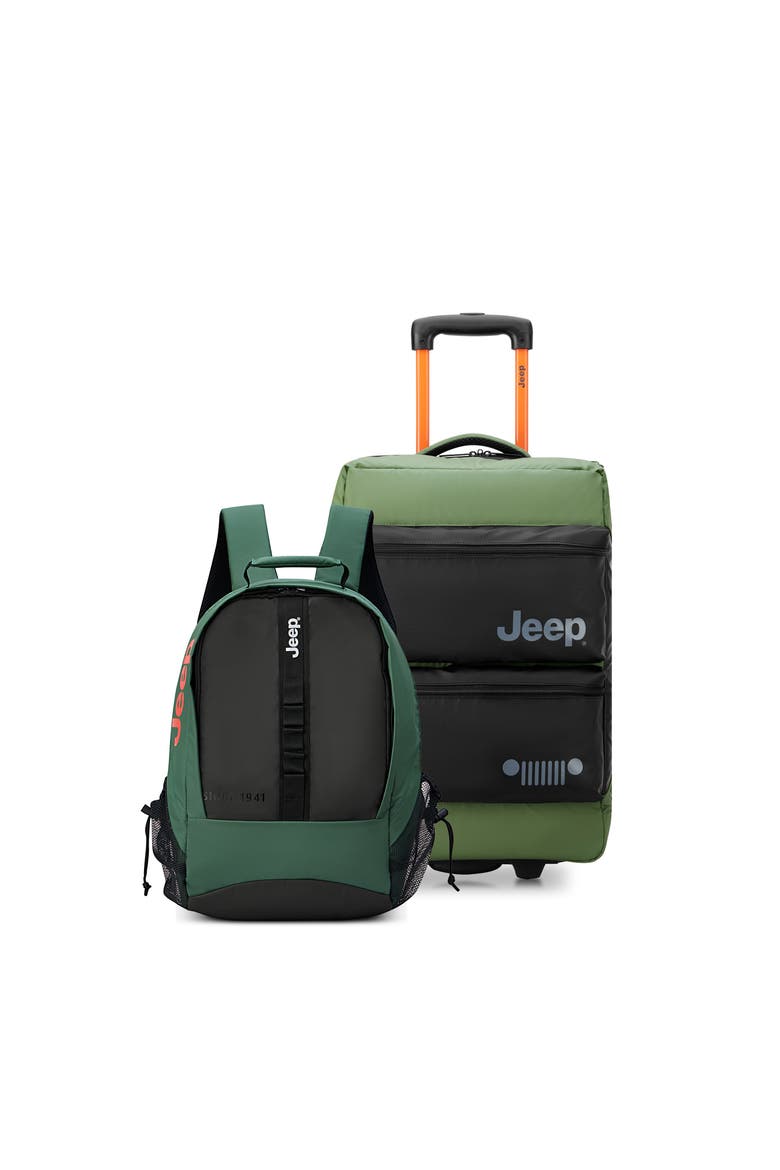 Softside 20" Two Wheel Rolling Travel Duffle Bag [JS006B] & Laptop Travel Backpack [JS011B] Set, Main, color, Elm Green