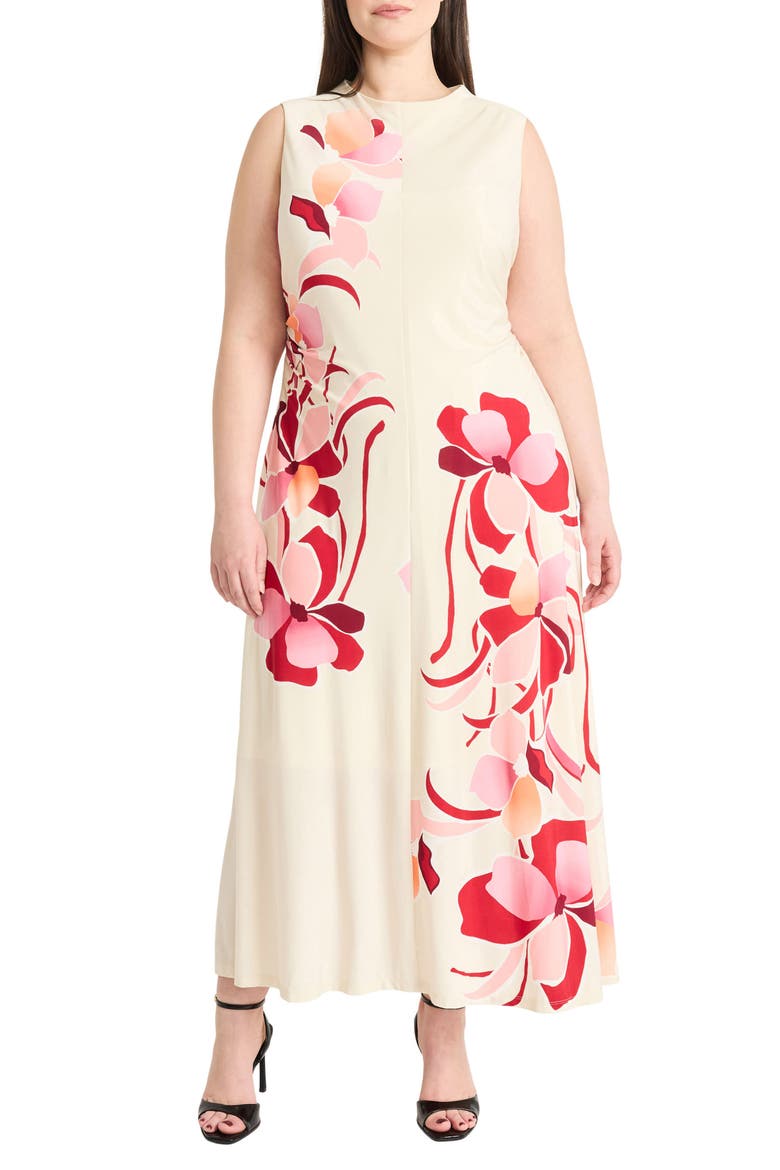 Mock Neck Sleeveless Midi Dress, Main, color, CREAM/ ROSE