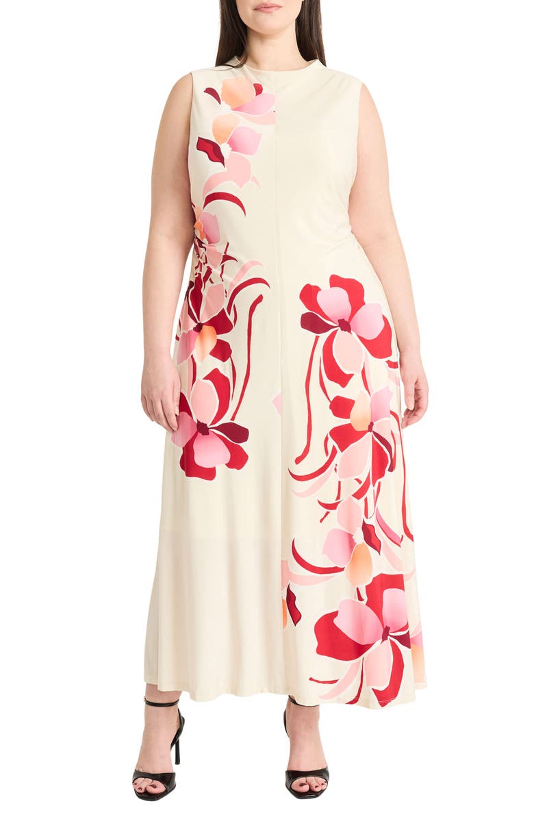 Maggy London Mock Neck Sleeveless Midi Dress, Main, color, Cream/ Rose