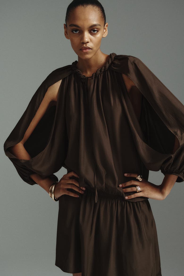Braid-detail Tunic Dress, Alternate, color, Dark khaki green