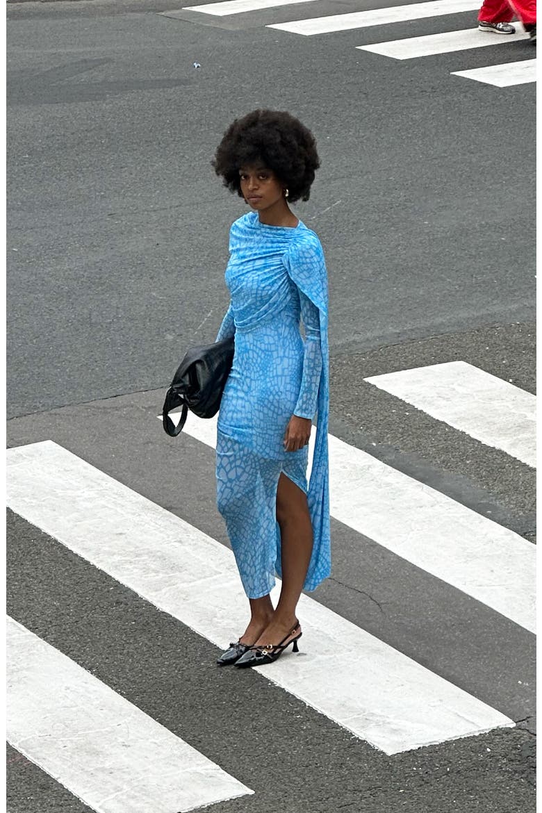 Reptile Printed Cape Dress, Alternate, color, Blue / White Reptile