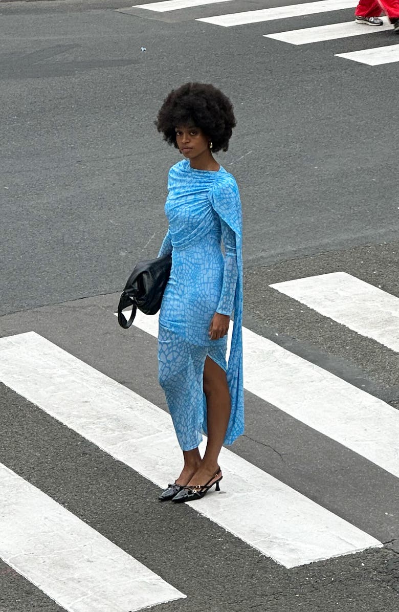 SAEMDI Reptile Printed Cape Dress, Alternate, color, Blue / White Reptile