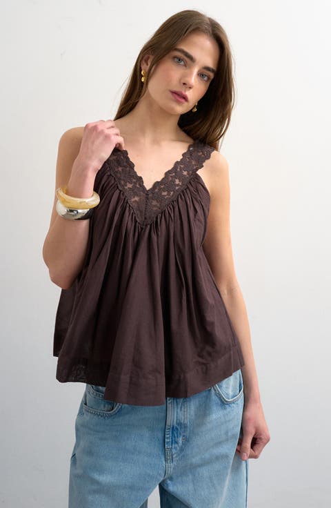 Deep V-Neck Lace Trapeze Top