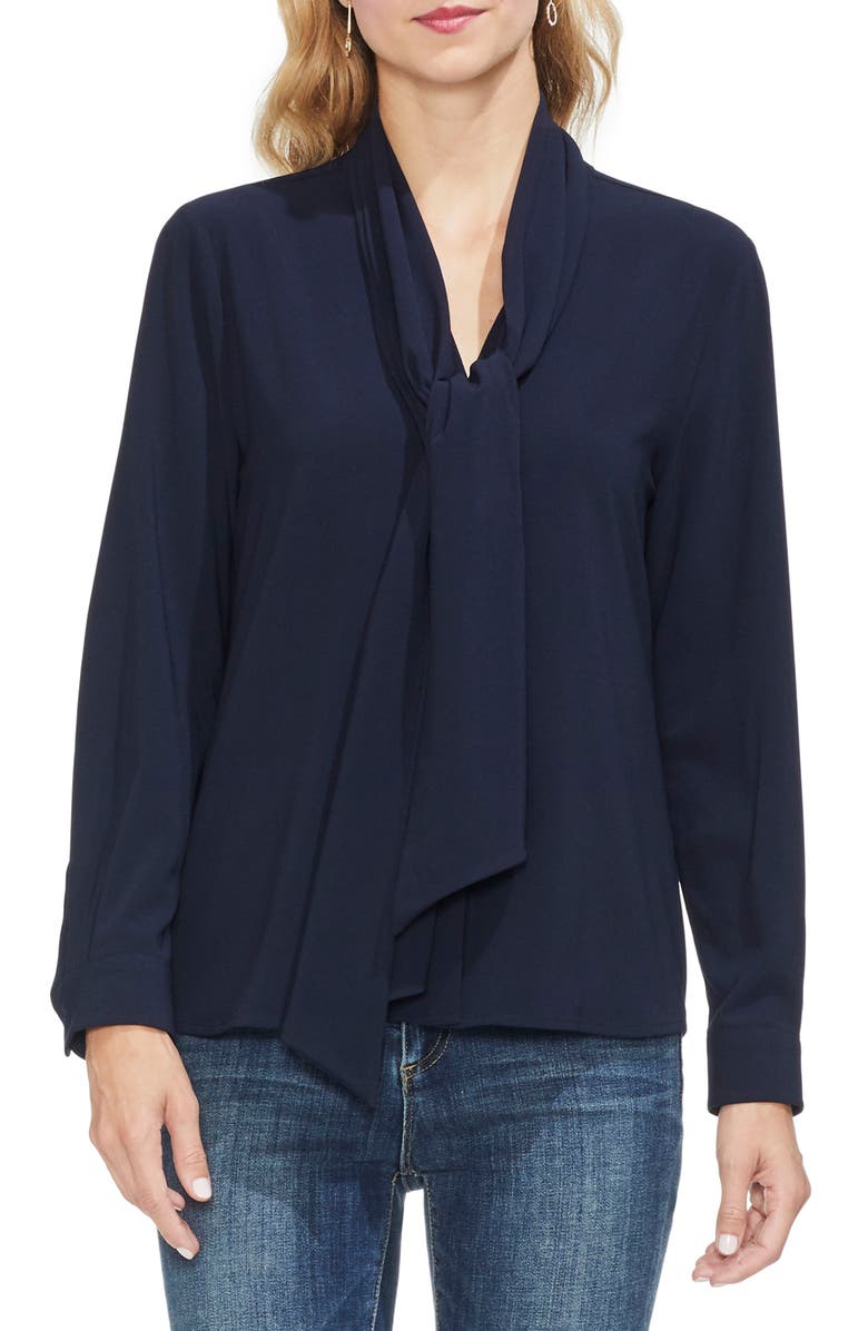 Vince Camuto Tie Neck French Crepe Blouse, Main, color,