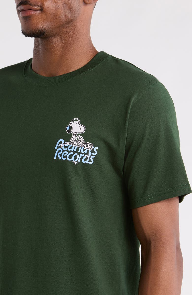 The Forecast Agency Peanuts<sup>®</sup> Records Cotton Graphic T-Shirt, Alternate, color, Forest