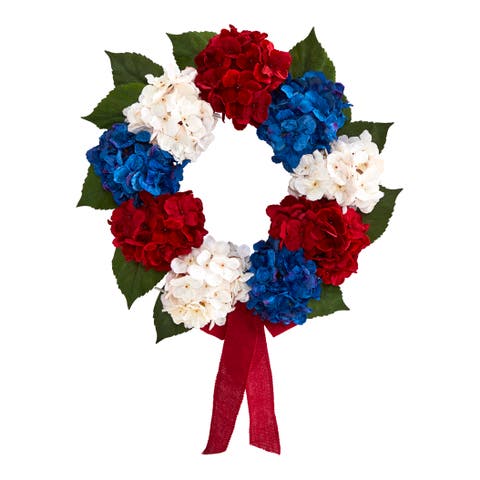 24-in Red, White and Blue Americana Hydrangea Artificial Wreath
