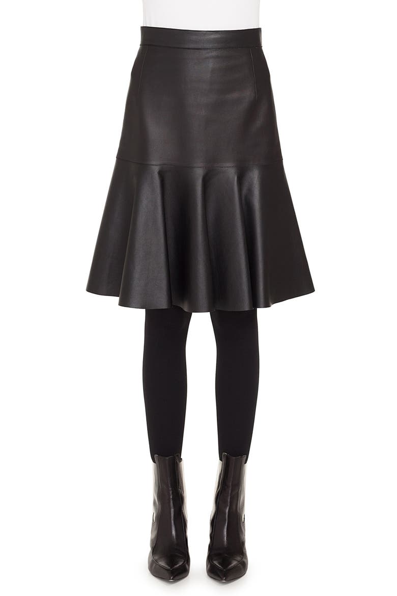 Ruffled Hem Leather Skirt, Main, color, BLACK