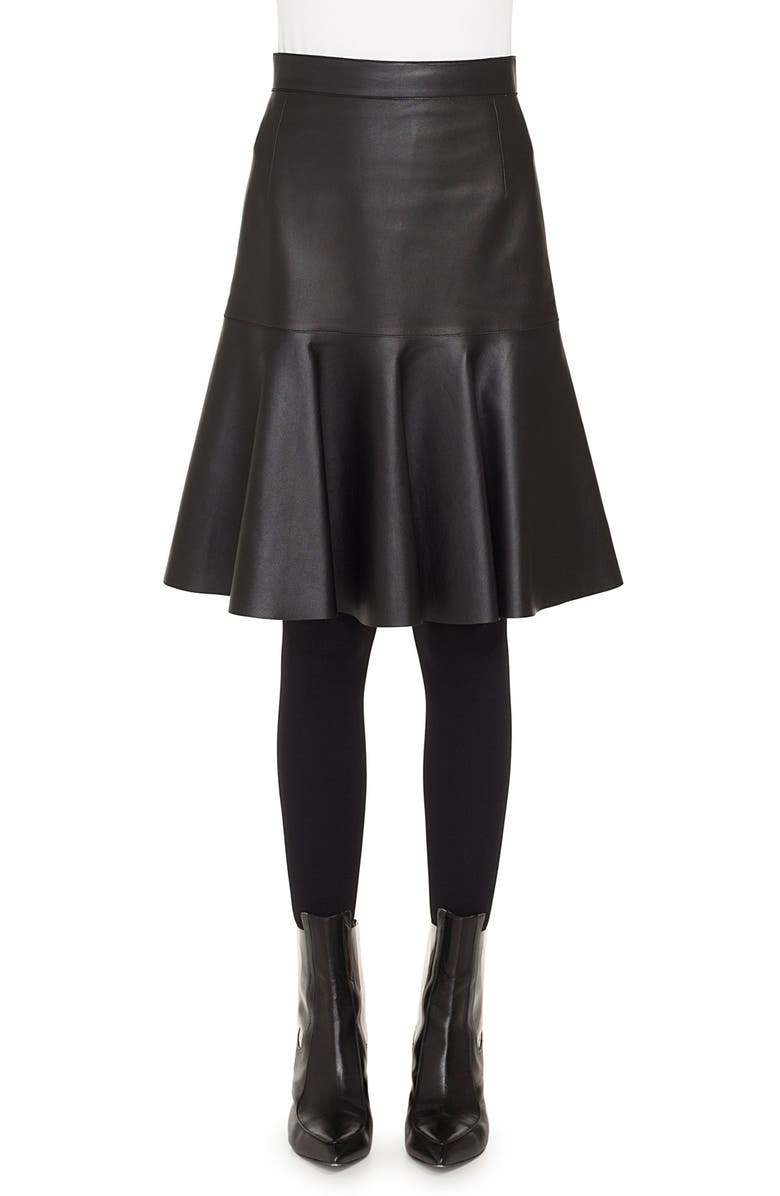 Akris punto Ruffled Hem Leather Skirt, Main, color, 