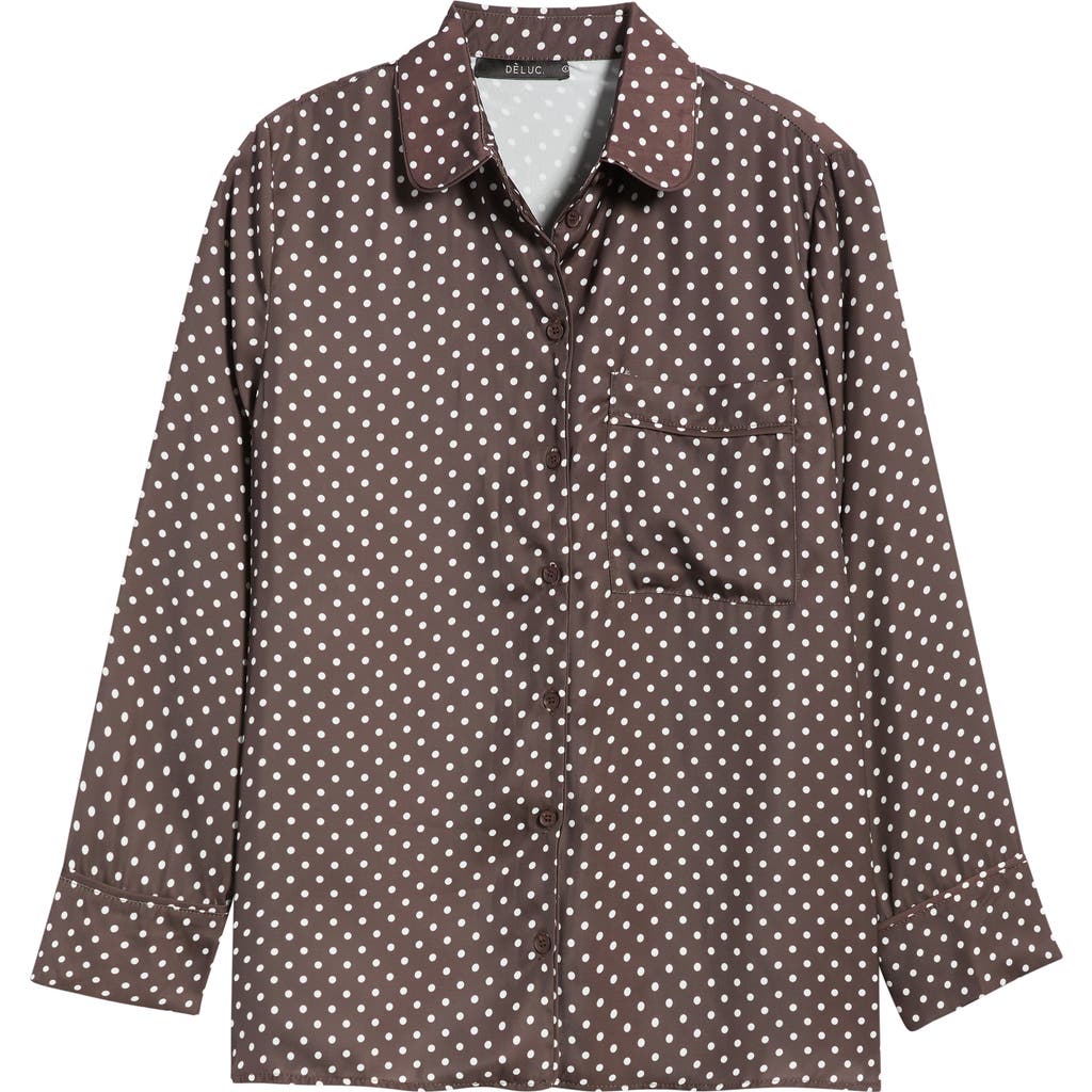 Deluc Survivor Polka Dot Print Button-up Shirt In Chocolate Base With Ecru Dots