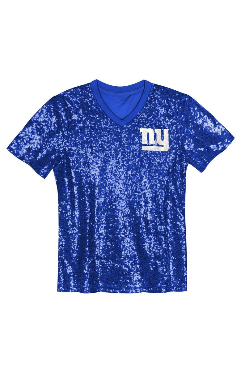Outerstuff Girls Youth Royal New York Giants Wordmark Sequin V-Neck Top, Alternate, color, Royal