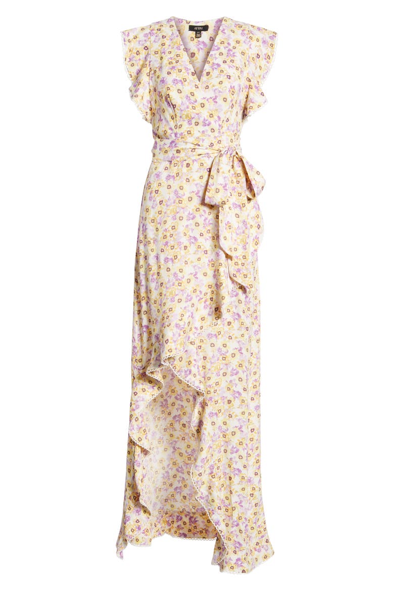 Andrea Ruffle Wrap Dress, Alternate, color, YELLOW GARDEN