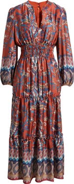 Julia Jordan Paisley Floral Long Sleeve Tiered Dress