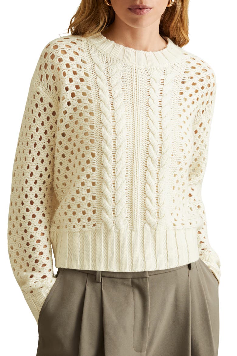 Marie Mixed Stitch Sweater, Main, color, IVORY