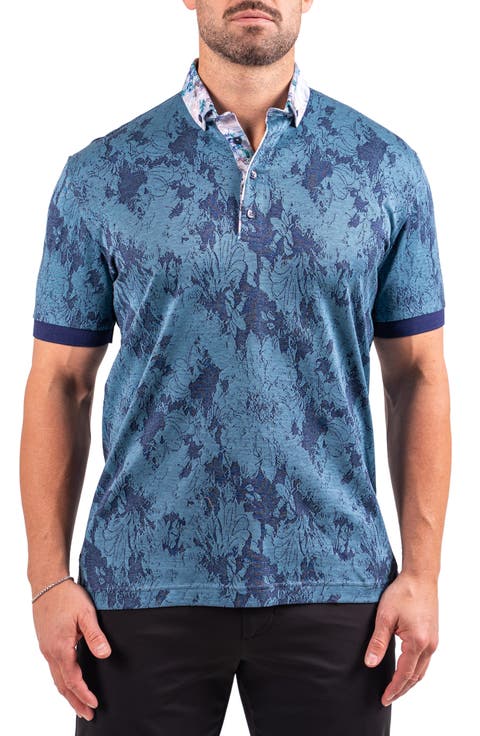 Floral Jacquard Button-Down Polo