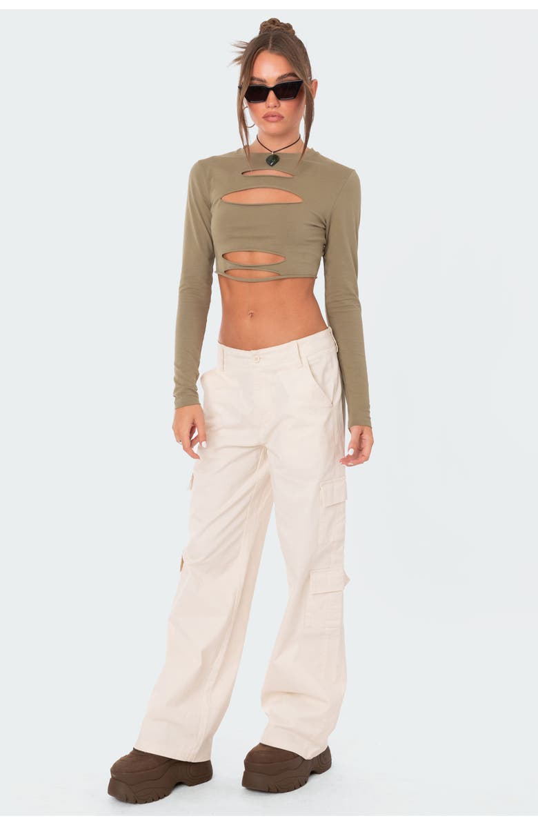 EDIKTED Slash Crop Top, Alternate, color, Olive