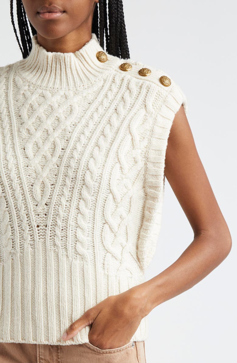 Veronica Beard Holton Wool Button Shoulder Cap Sleeve Sweater, Alternate, color,