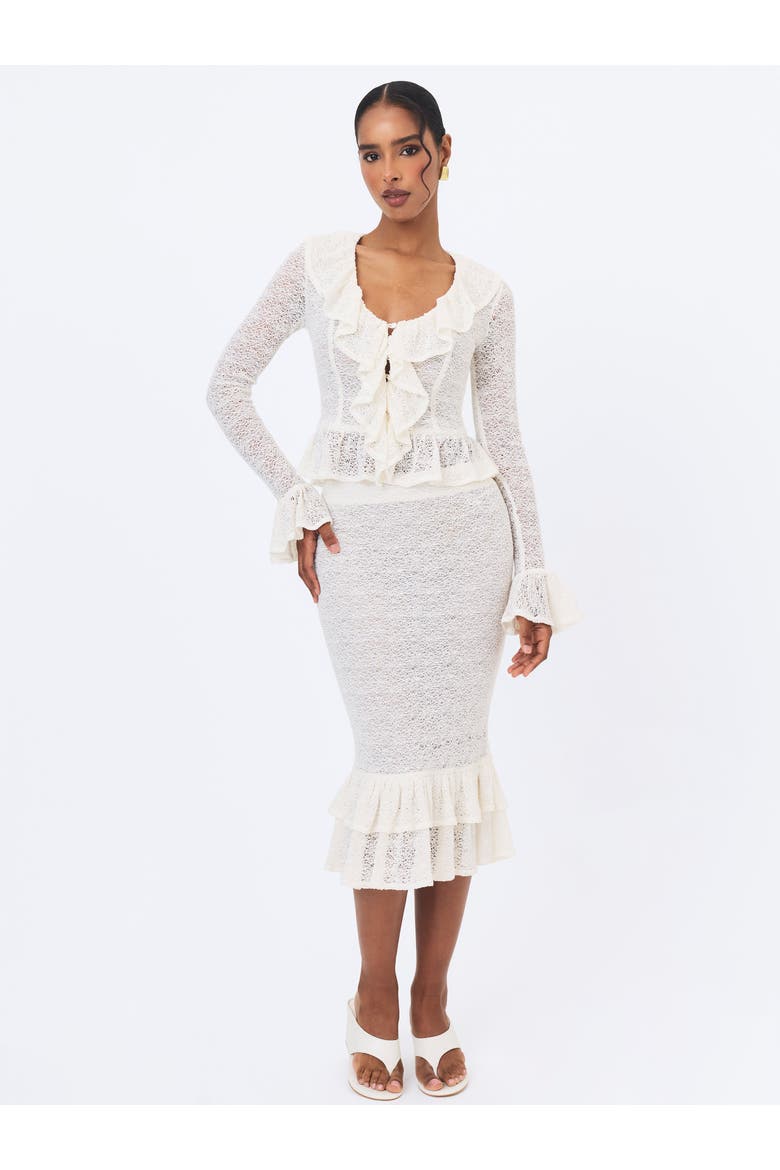 Urvi Crochet Ruffle Midi Skirt, Alternate, color, White