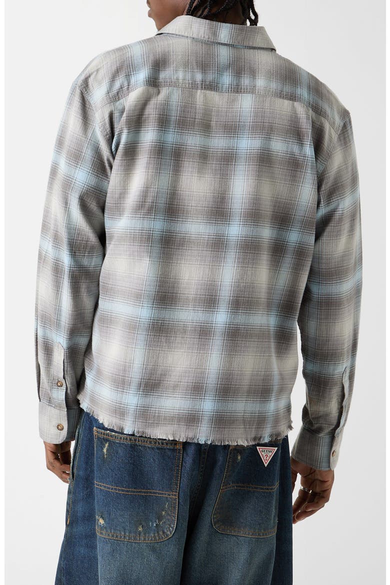 Boxy Fit Plaid Crop Flannel Button-Up Shirt, Alternate, color, BLUE/ GREY