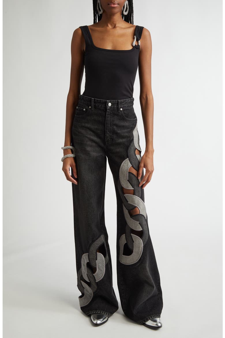 Chain Cutout Wide Leg Jeans, Alternate, color, GREY MULTI